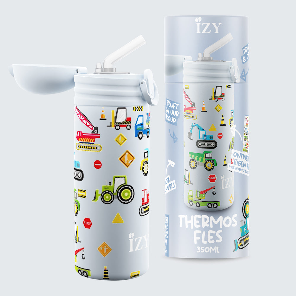 Thermosfles Kids - blauw machines - 350 ml