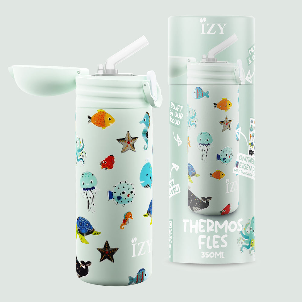 Thermosfles Kids - groen zee leven - 350 ml